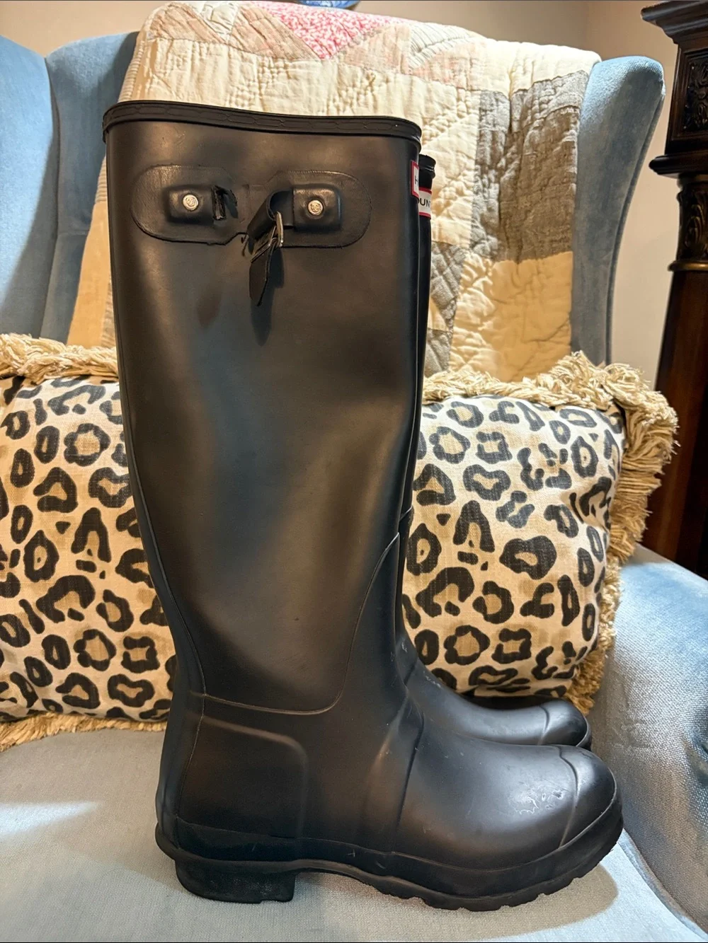 Hunter Matte Black Tall Waterproof Rain Boots with Side Buckle